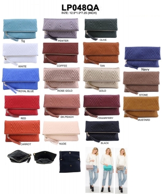 Chevron Quilted Fold-over Zip Top Tassel Zipper Puller Clutch LP048QA